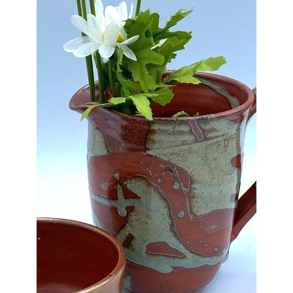 Hand Made Pottery Art Large Mug Pitcher With Small Matching Bowl /Cup - Picture 3 of 10